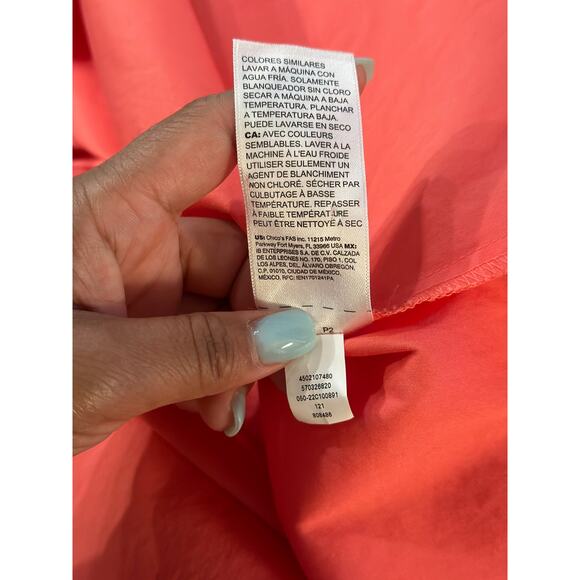 Chico's Women's 8 Split Neck Puff Eyelet Trim Sleeve Orange Cotton Midi Dress - Picture 11 of 12